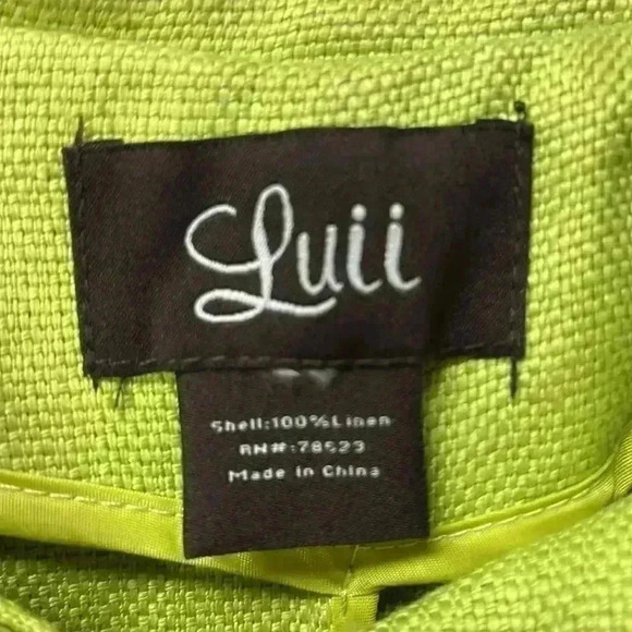 Luii 100% Linen 3/4 Cuffed Sleeve Perplum Blazer Size Medium Lime Green - Picture 2 of 8